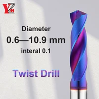 yzh carbide twist drill 0 6 10 9mmdiameter hrc65 tungsten general stub and straight handle for cnc drilling metal steel hole