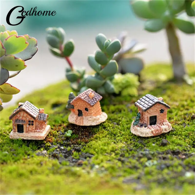 3pc Mini Small House Cottages DIY Toys Crafts Figure Moss Terrarium Fairy Garden Ornament Landscape Decor Random Color Dollhouse