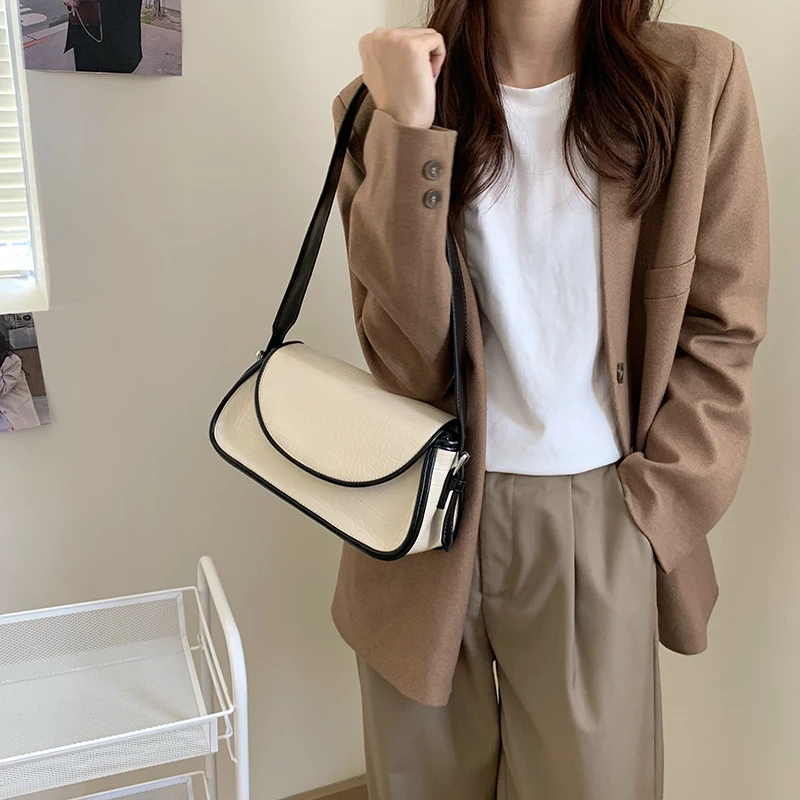 

PU Leather Shoulder Bags Simple Elegant Handbag Female Clutch Bag Pretty Crocodile Pattern Bags