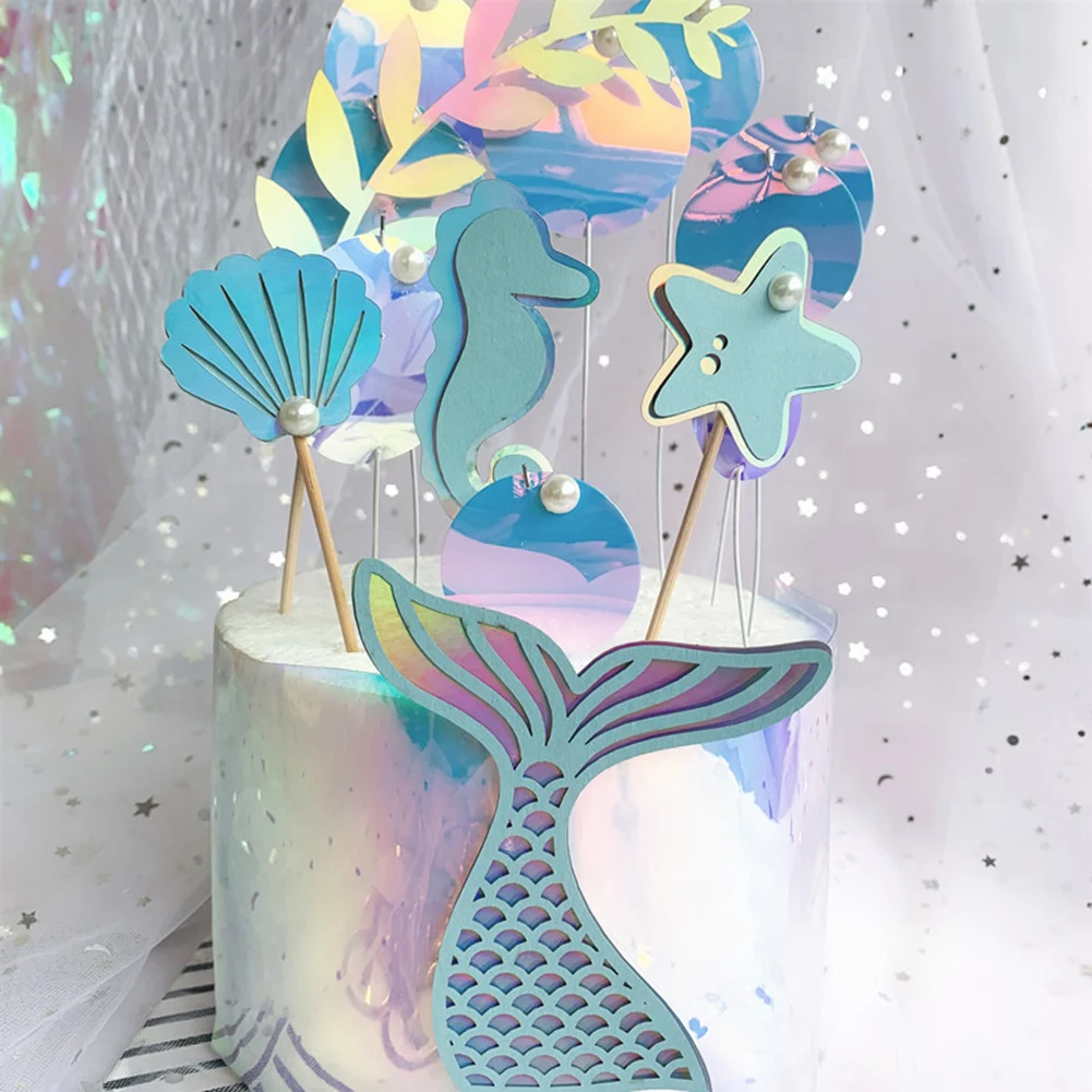 

4 Pcs Mermaid Cake Toppers Cupcake Fish Tail Picks Kids Dessert Table For Happy Birthday Wedding Party Cake Decoration Supplies