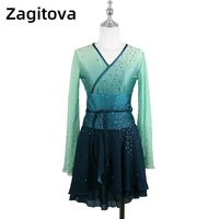 zagitova figure skating dress for women girls ice skating long sleeves chinese style gradient antique kimono with shiny diamond