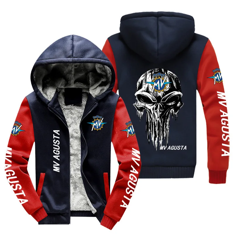 

New Winter Men MV Agusta Logo Fashion High Quality Long Sleeve Jacket Casual Hoodies Zipper Wool Liner Fleece Sweatshirt Coat