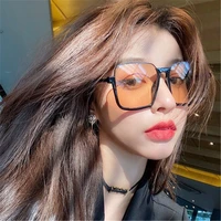brown sunglasses personality big frame square glasses female round face show face small bungee sunglasses shape street shot