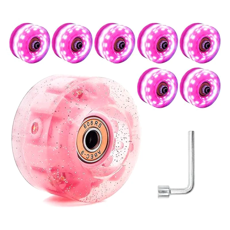 

8 Piece Glitter Light Up Roller Skate Wheels Luminous Skate Wheels With Bearings Installed 32 X 58 Mm 78A