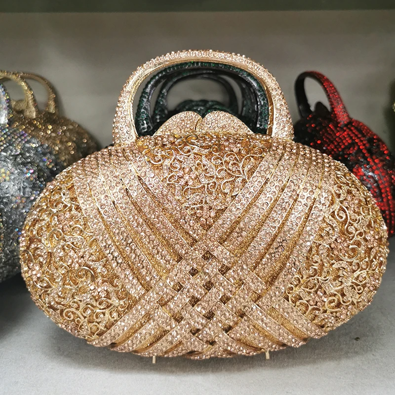 

Champagne Color Evening Top-Handle Purses Flower Girls Diamond Shoulder Bags For Lady Party Prom Minaudiere Clutches