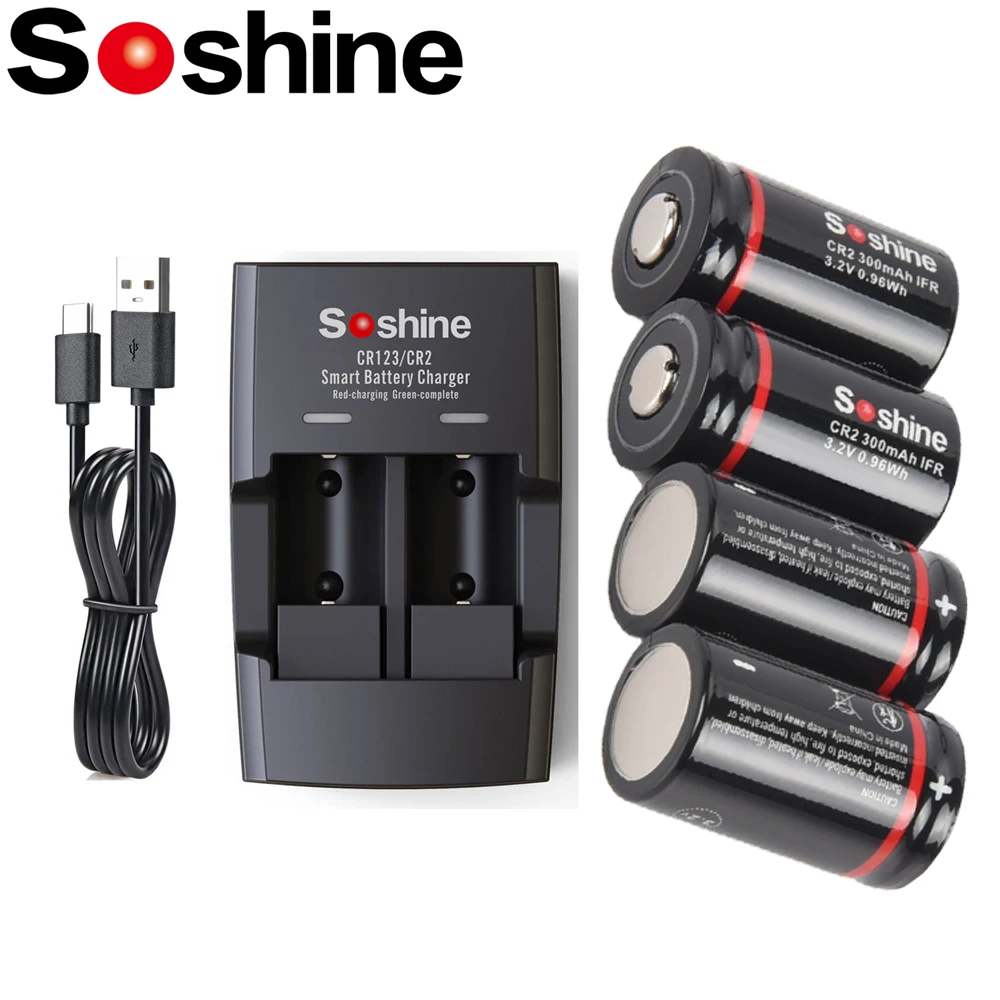 Soshine CR2 LiFePo4 перезаряжаемый аккумулятор и 3,2 V LiFePo4 зарядное устройство 300mAh 15266 2000 цикл разряда
