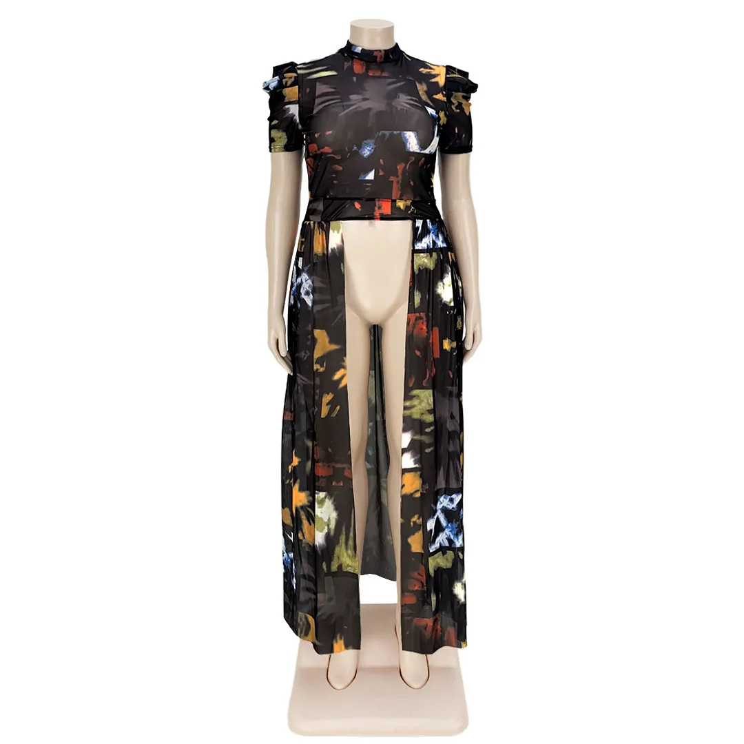 Long Shirt Summer Dress Women Plus Size Clothing  5xl  Short Sleeve Mesh Cutout Sexy Front Asymmetric Top Wholesale Direct Sales