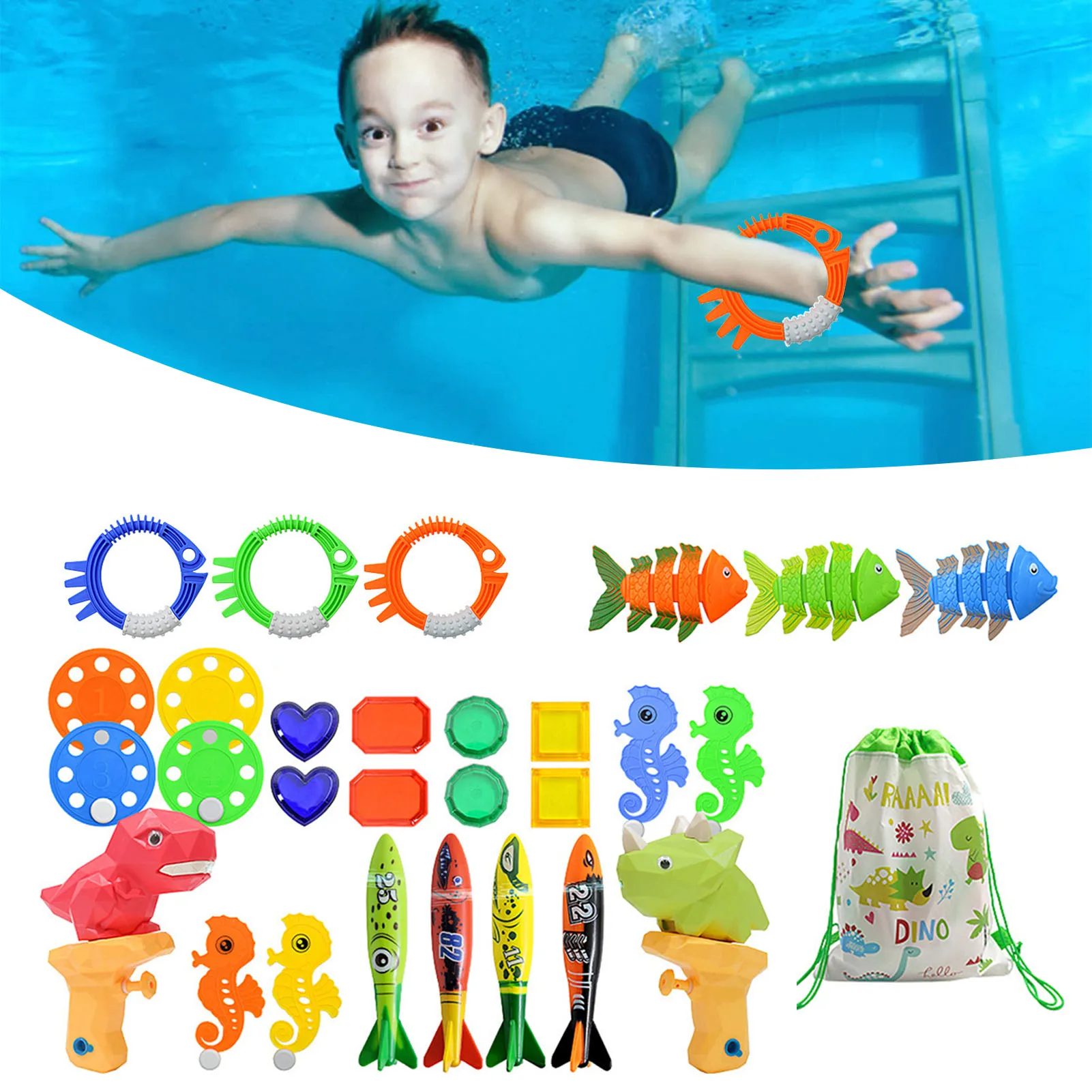 

Pool Diving Toy Set 28pcs Kids Diving Toys With Storage Bag Pool Diving Toys Diving Toys For Pool For Kids Include Diving Rings