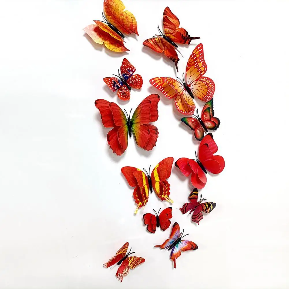 

Lightweight 12Pcs Practical Wall Decoration 3D Butterfly Decal Red Wall Decal Exquisite Birthday Gift