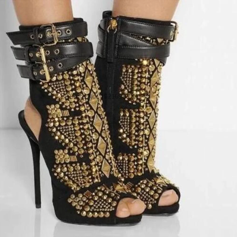 Woman Sexy Thin High Heel New Fashion Buckle Strap Sandals Shoes Female Peep Toe Rivet Decoration Sandals