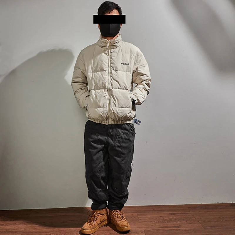 Down jacket men's short patchwork chic casual thickened thermal overcoat
