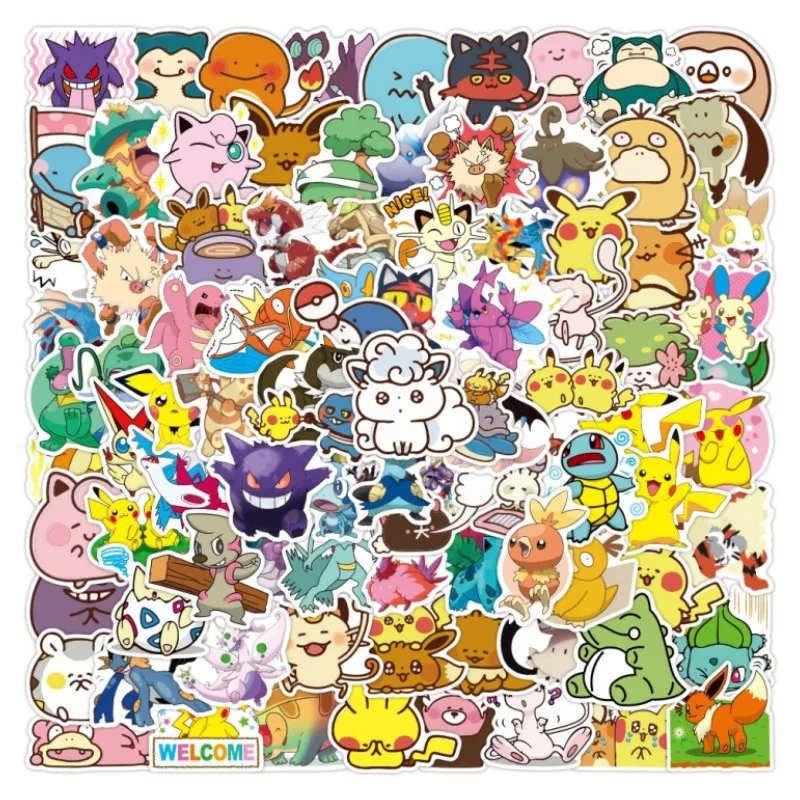 

50 Sheets of Pokemon Cute Pikachu Cartoon Stickers Mobile Phone Case Waterproof Decorative Stickers Children Reward Toys Gifts