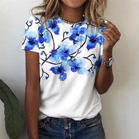 2022 new fashion womens floral painting t shirt floral print round neck basic tops green blue purple 3d print