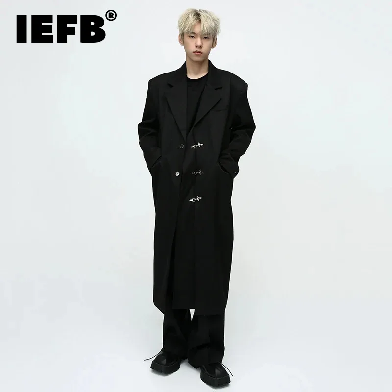 

IEFB Autumn Winter Men's Trench Coat British Style Fashion Metal Buckle Niche Design Loose Over Knee OverCoat Fashion New 9C3288