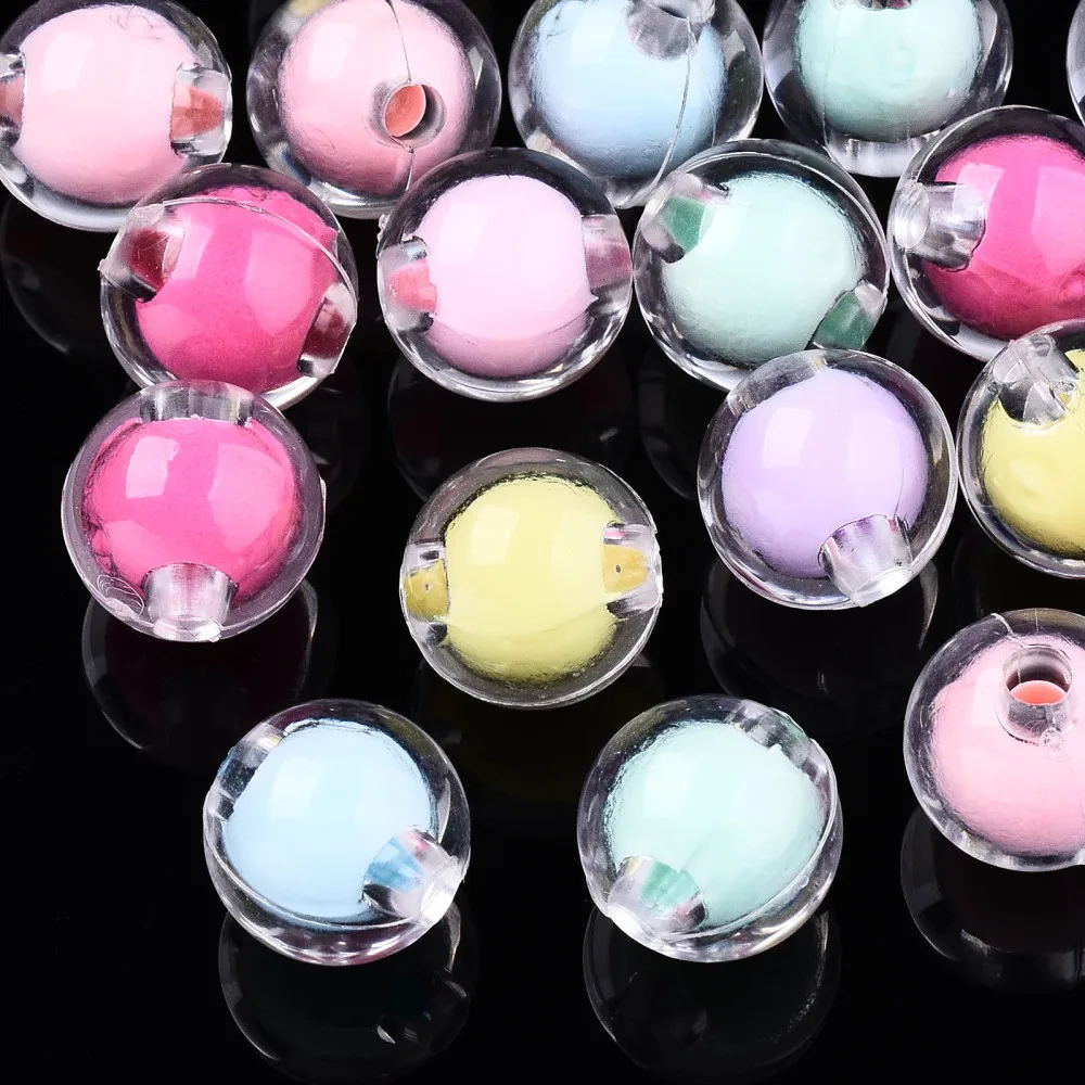 

100pc Transparent Acrylic Beads Bead in Bead Round Mixed Color 10mm Hole: 2mm