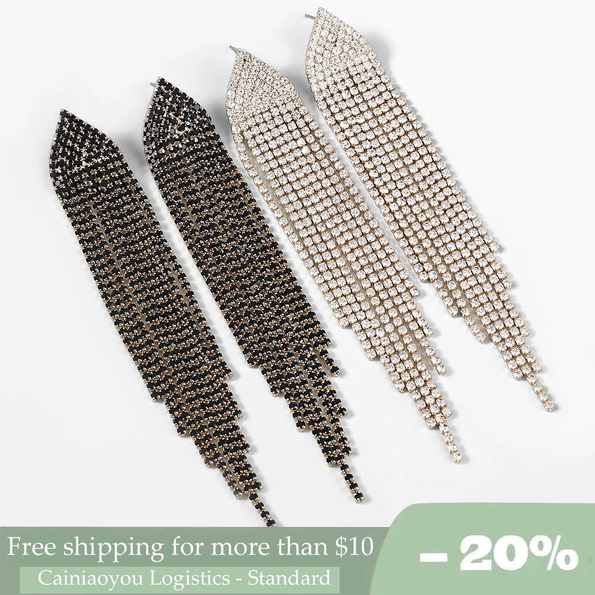 

New Bright Rhinestone Long Tassel Claw Chain Pendant Earrings Female Dinner Wedding Statement Fashion Jewelry