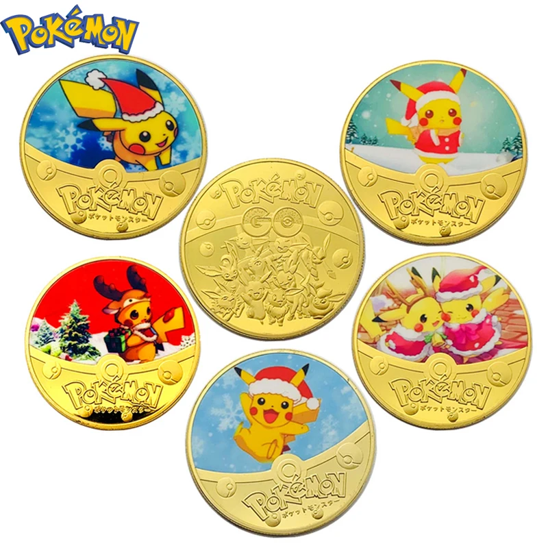

Christmas Pokémon Pikachu Commemorative Coins Cartoon Movie Characters Lucky Coin Collection Children Toys Gift Party Decoration