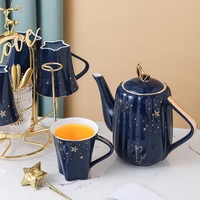 ceramic mug star and moon theme china tea pot set with tray high quality china bone ceramic coffee set golden set gift package