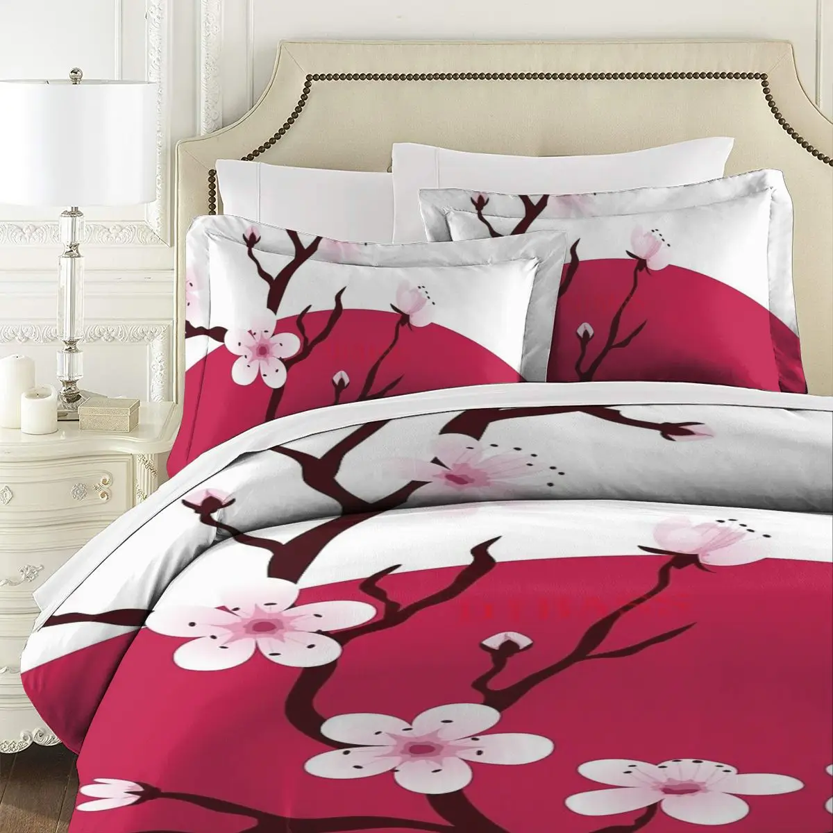 Мягкий чехол на 2 подушки с застежкой-молнией и японским цветком вишни |