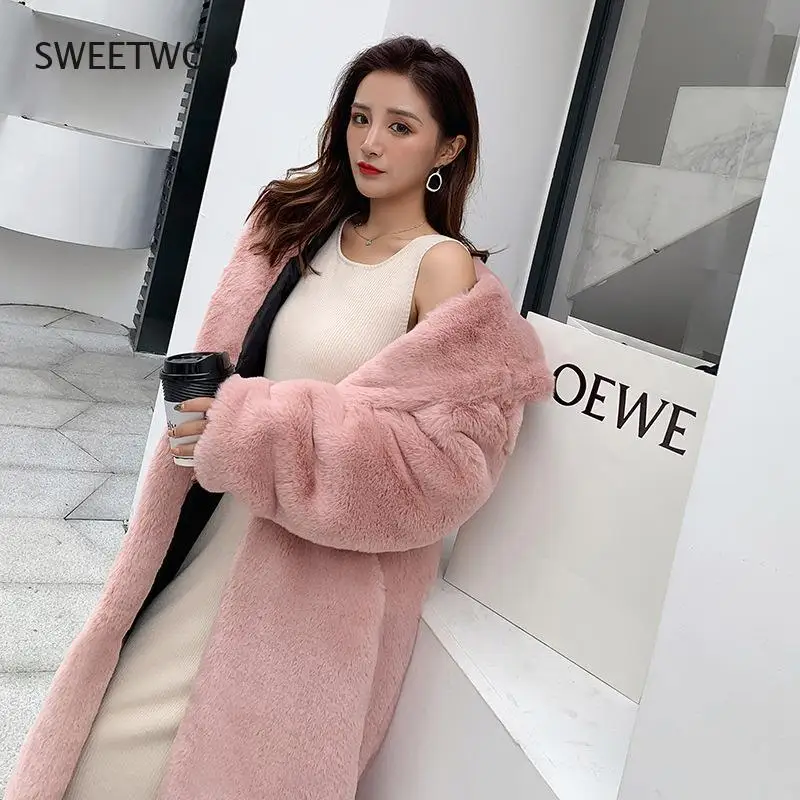 2022 Winter Hooded Women Faux Fur Coat Ladies Thick Warm Outwear Long Fur Jacket Casaco Feminino Inverno Tedy Contracted Slim