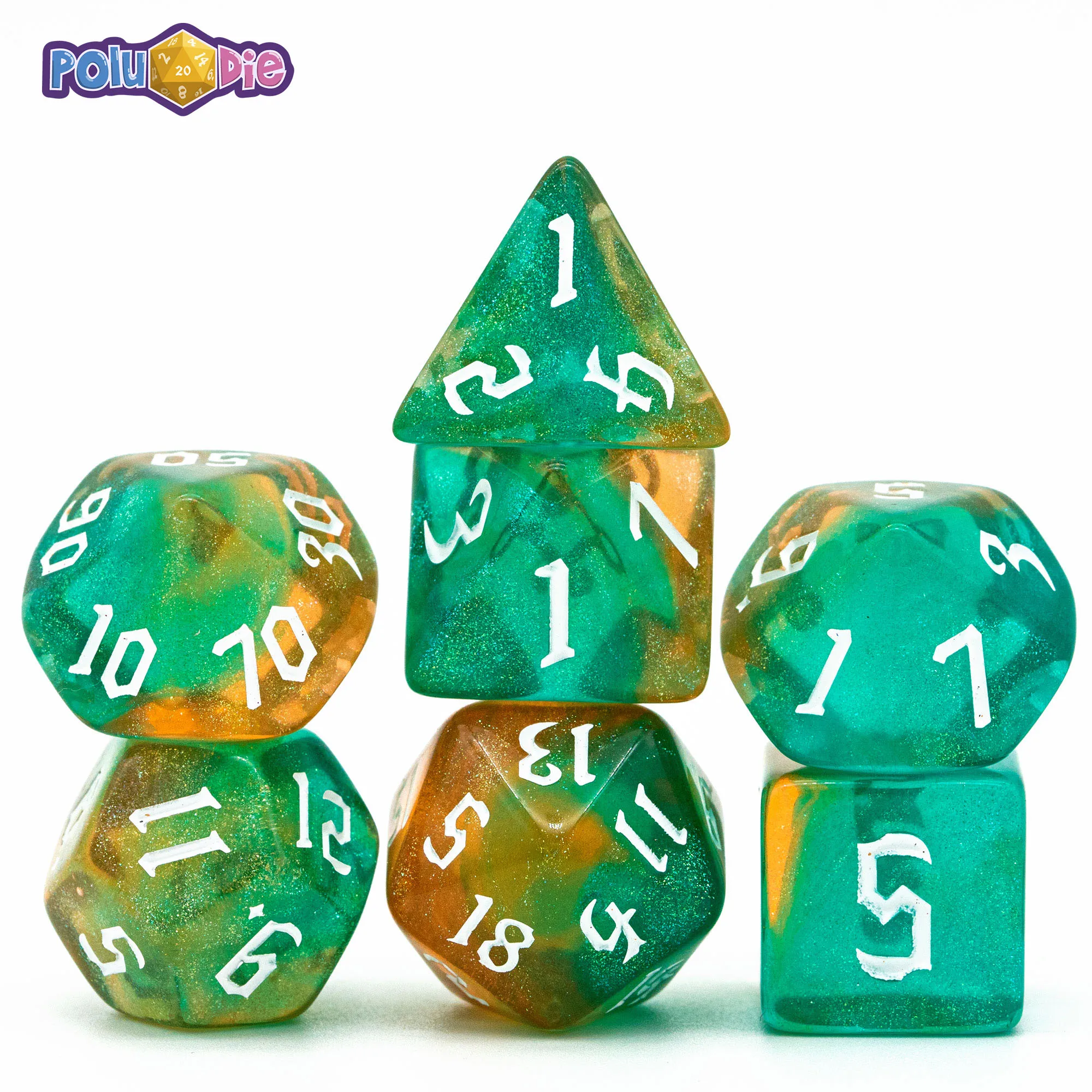 

7Pcs/Set Brown Blue DND Dice Set D4 D6 D8 D10 D% D12 D20 Sickle Font Polyhedral Dice for Role Playing Board Game D&D RPG MTG DND