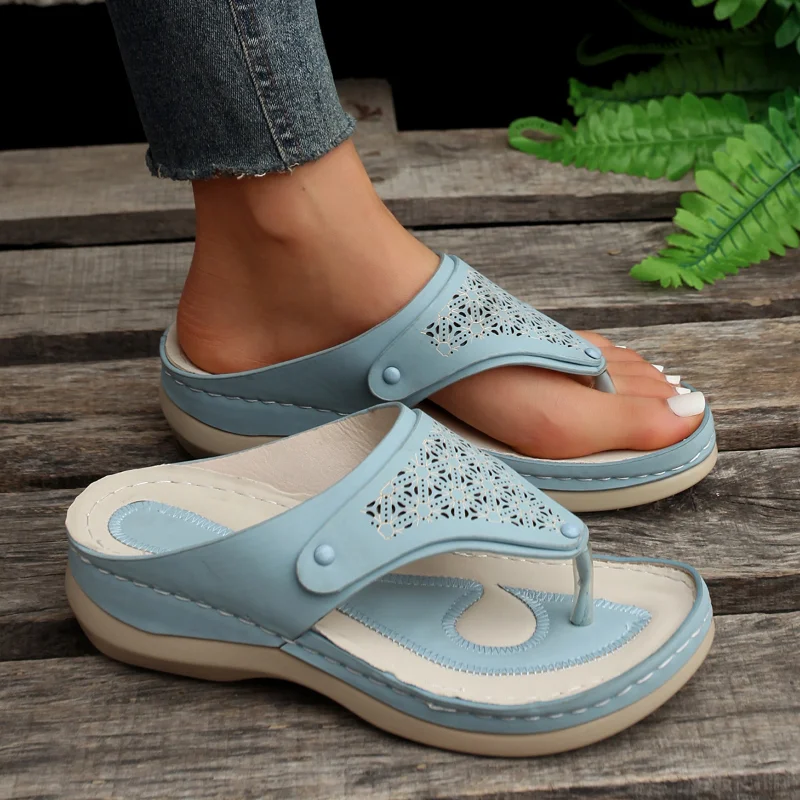 

Shoes for Women 2023 New Flip Flops Women's Slippers Summer Rome Slippers Ladies Hollow Wedge Sandals Women Zapatos De Mujer