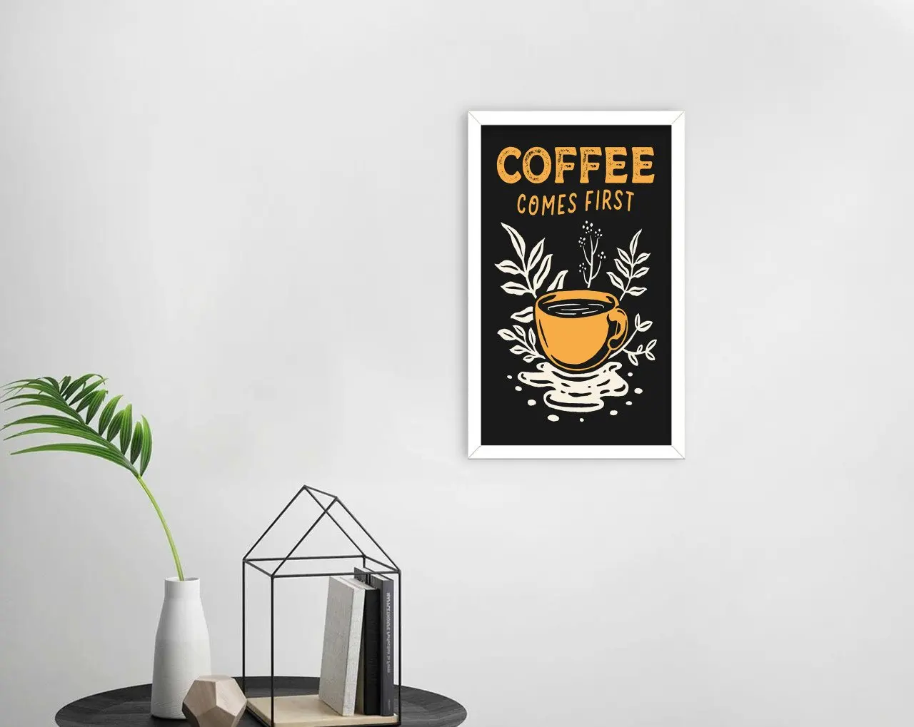 

BK Home Coffee Design Decorative Wood White Framed Tablo-4