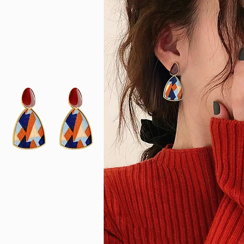 

Korean Fashion Colorur Splice Earrings For Women Geometry Bump Color Dripping Oil Dangle Earring Female Vintage Jewelry Gift