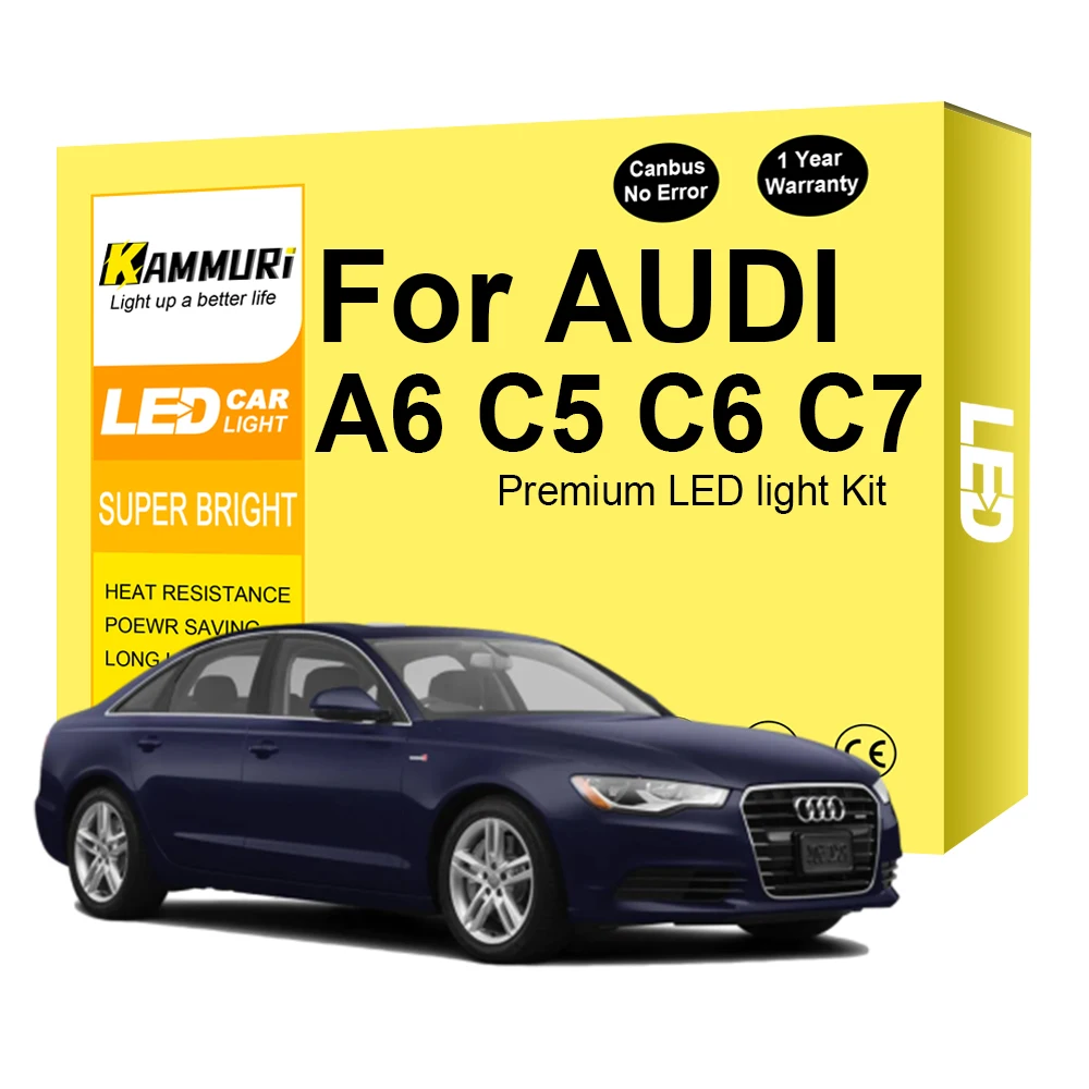 

KAMMURI Canbus LED Interior Lights Kit Dome Trunk Glove Lamp Bulbs For Audi A6 S6 RS6 C5 C6 C7 Avant Sedan 1998-2015 Error Free