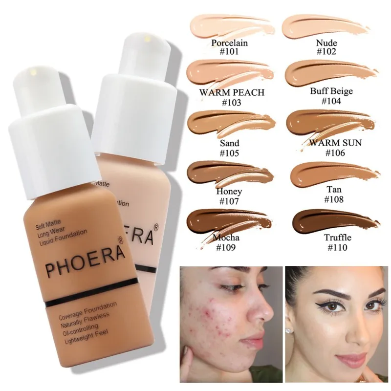 

8 Colors Optional Liquid Foundation Concealer Face Naturally Flawless Matte Oil-Control Waterproof Long Lasting Foundation 30ml