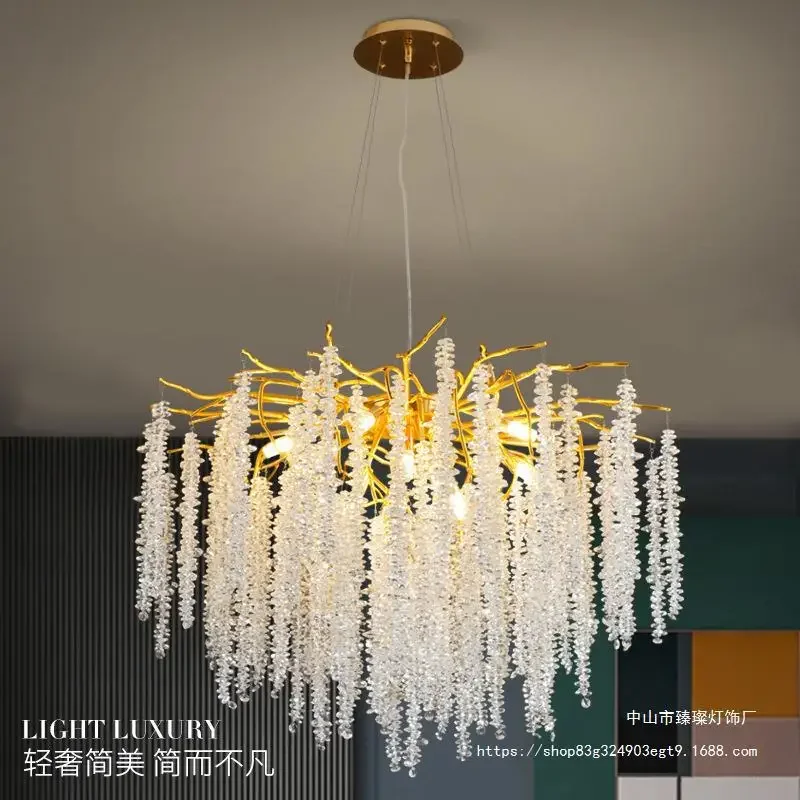 

Villa Living Room Crystal Chandelier Light Luxury Restaurant Bar Island Table Lamp Designer Model Bedroom Water Drop Branch