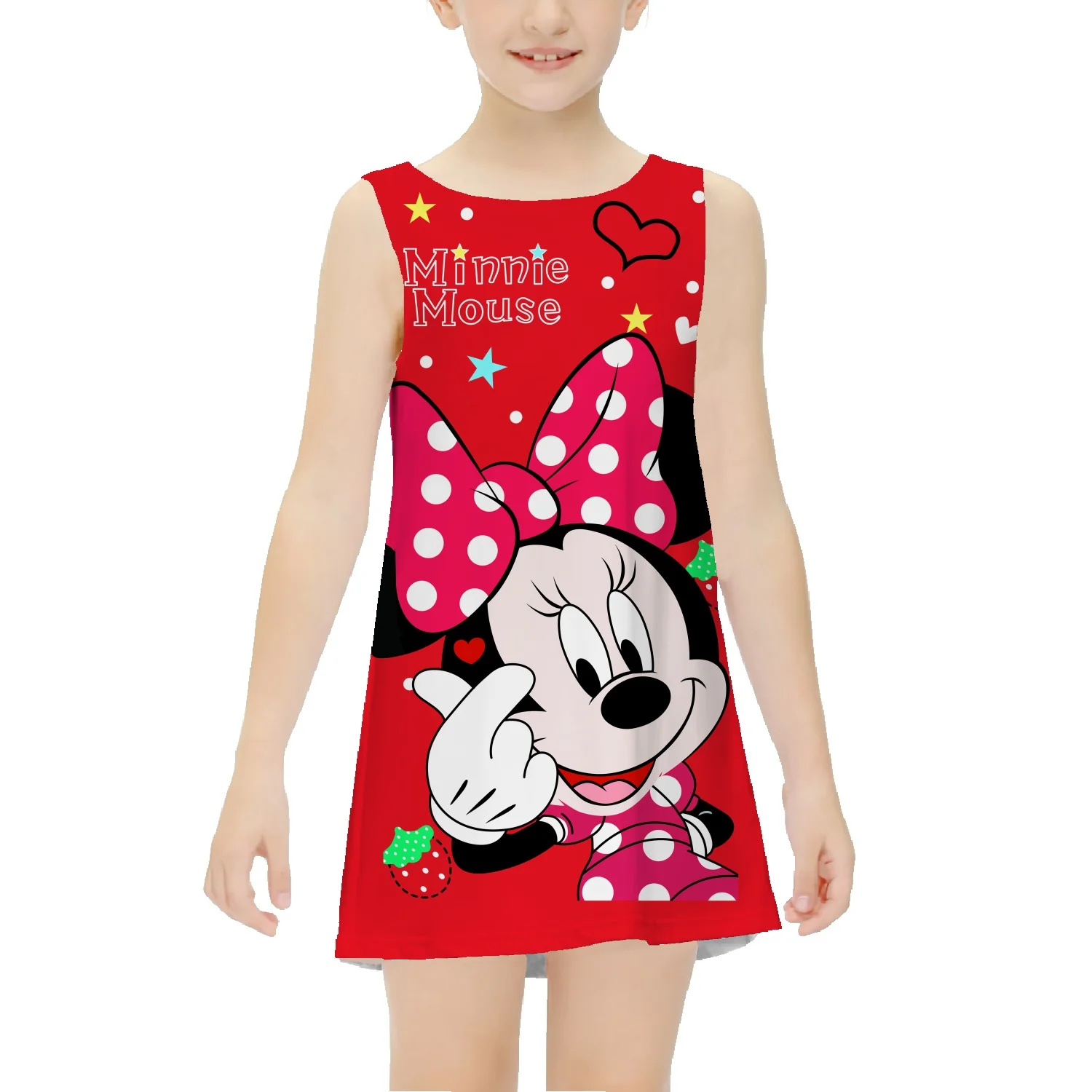 Disney Mickey Minnie Girls' New Simple Dress Summer Children's Western Style Cotton Short Sleeves kid's Fashion Princess Dress