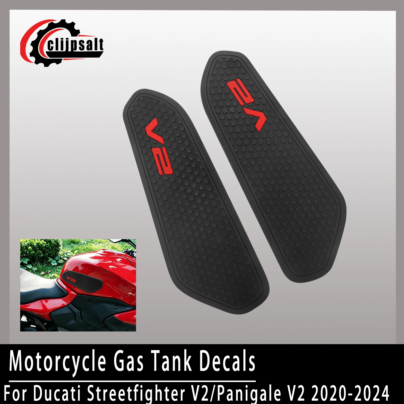Фото Накладка на боковой топливный бак мотоцикла для Ducati Streetfighter V2 Panigale V2 2020-2024, противоскользящая накладка для коленей, защитные накладки, стикер. №1