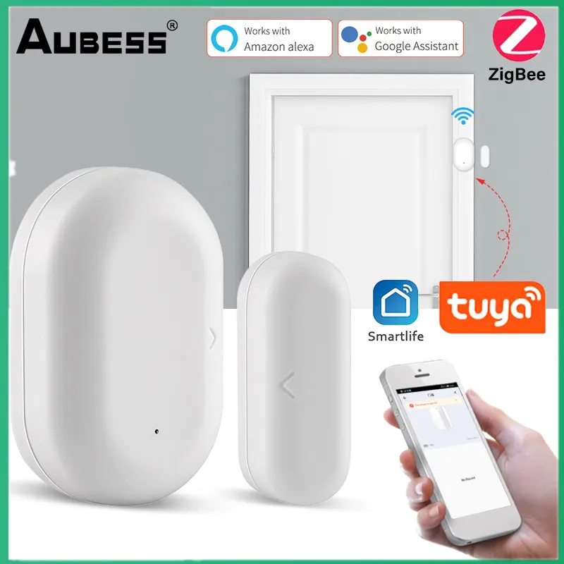 

Датчик двери Aubess Tuya Zigbee3.0, смарт-детекторы открытия/закрытия окон и дверей, хаб для умного дома, работает с Alexa, Google Home Gateway