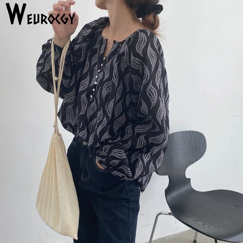 Женская винтажная блузка с длинным рукавом Повседневная Свободная рубашка