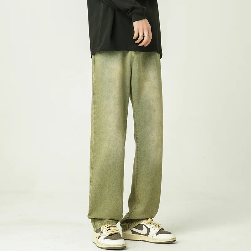 Green Brown Baggy Jeans Men Fashion Retro Straight Jeans Men Japanese Streetwear Hip Hop Loose Denim Pants Mens Trousers S-2XL