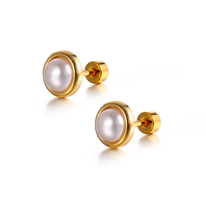 

Simple Retro Small Pearl Temperament Girls Earrings Exquisite Stainless Steel StudEarrings Gift For Women