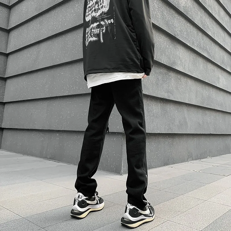 Men Black Pants Spring Autumn 2022 New Fashion Denim Jeans Gothic Party Drive Streetwear Loose Boyfriend Trousers