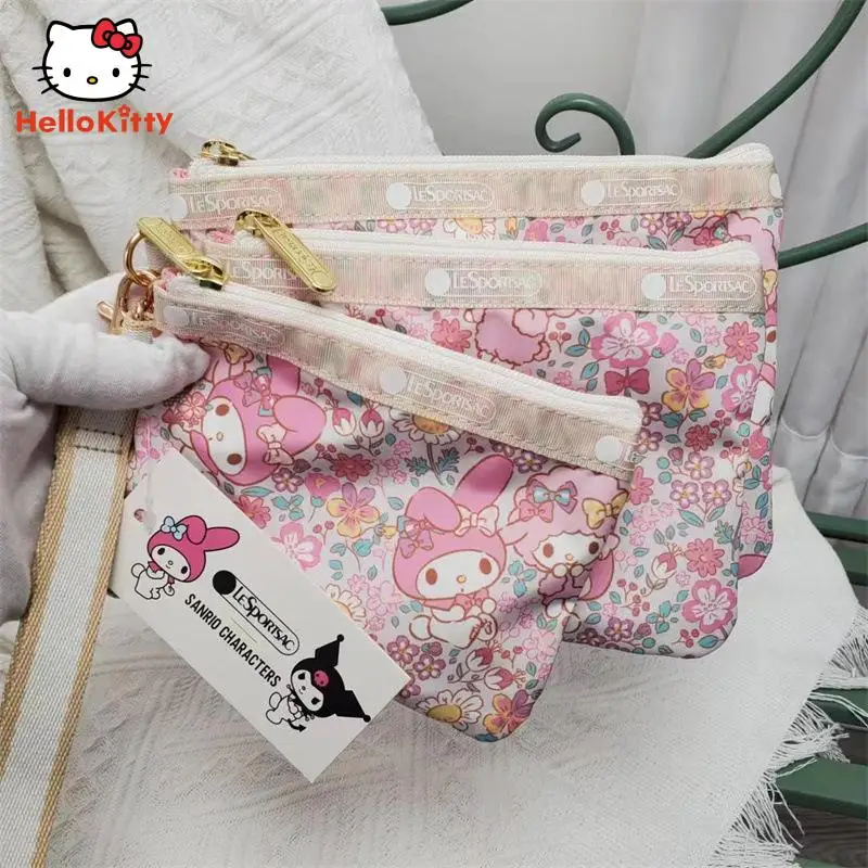Lesportsac Sanrio Melody Cinnamoroll Handbag Anime Cartoon Ladies Triple Bag Coin Purse Coin Bag Wallet Key Makeup Bag Clutch