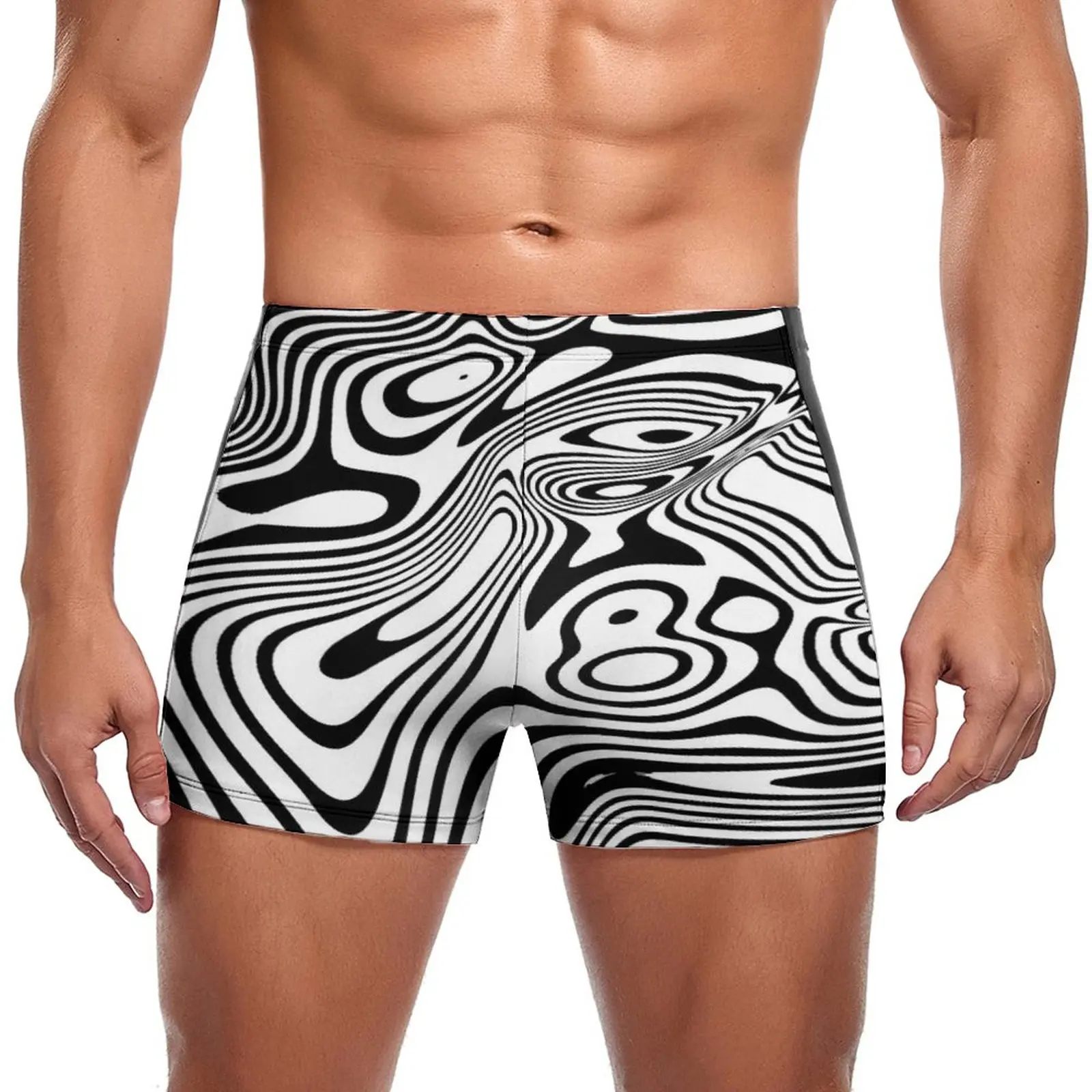 

Черно-белые плавательные трусы с мраморным рисунком визуальные контрастные полоски Абстрактные Пользовательские прочные боксеры для плавания пляжный купальник пуш-ап