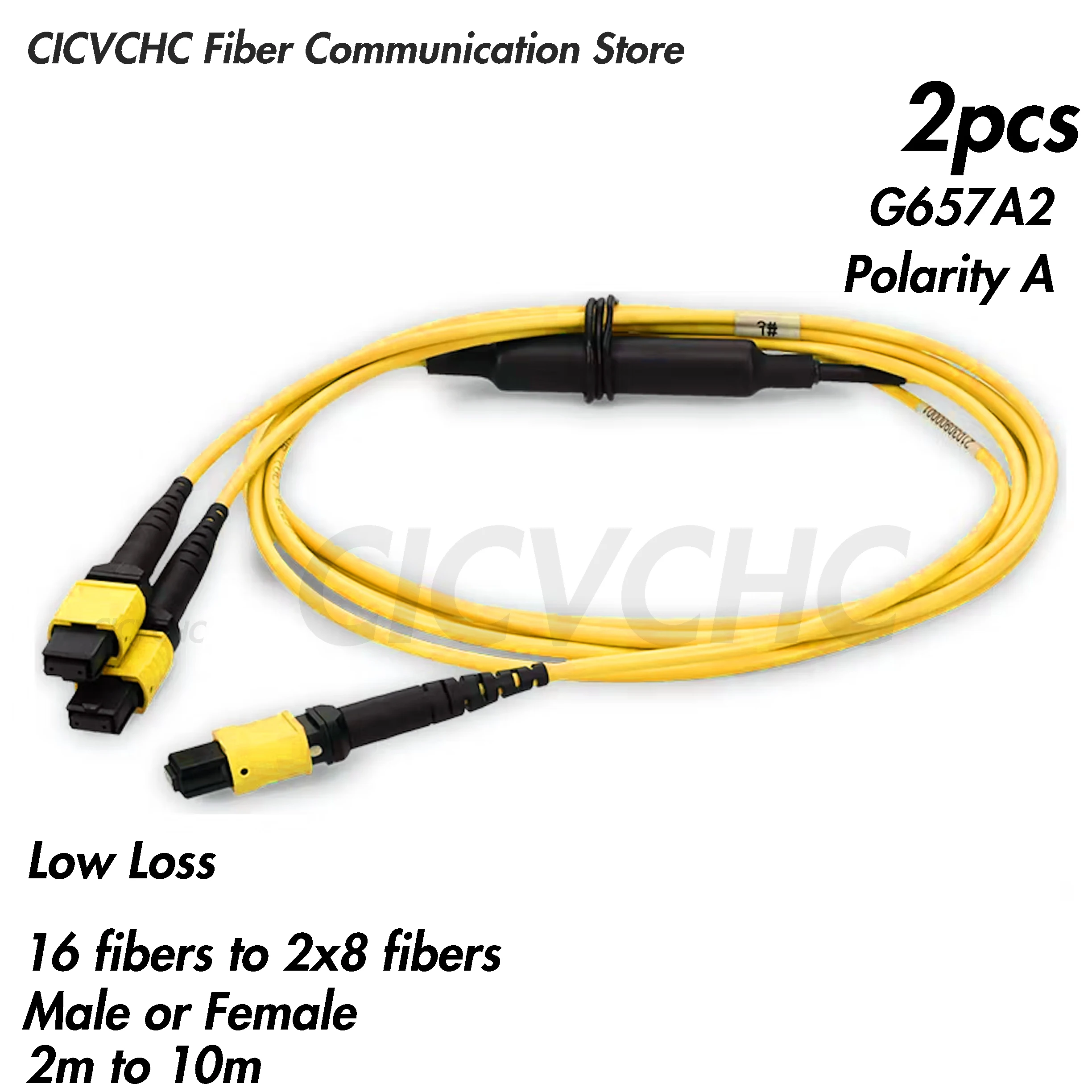 2pcs Y cable 16 Fibers to 2x8 Fiber MPO/APC-MPO/APC,SM-OS2, Male or Female, Option A, MPO Assemblies
