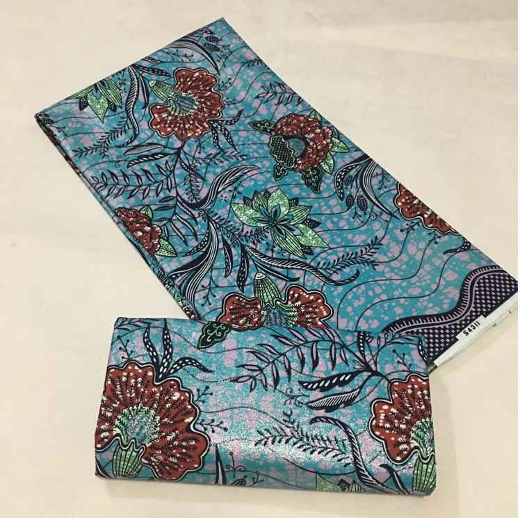 

Best African Ankara blue Grand Real Wax Glitter Glam Cotton Fabric Material Shine Golden Pagne Nigerian For Patty Wedding Dress