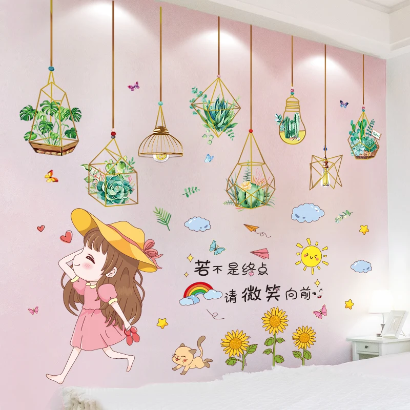 

Cartoon Girl Flowers Wall Stickers Vinyl DIY Green Potted Plants Wall Decals for Kids Rooms Baby Bedroom Nursery Home Decoration