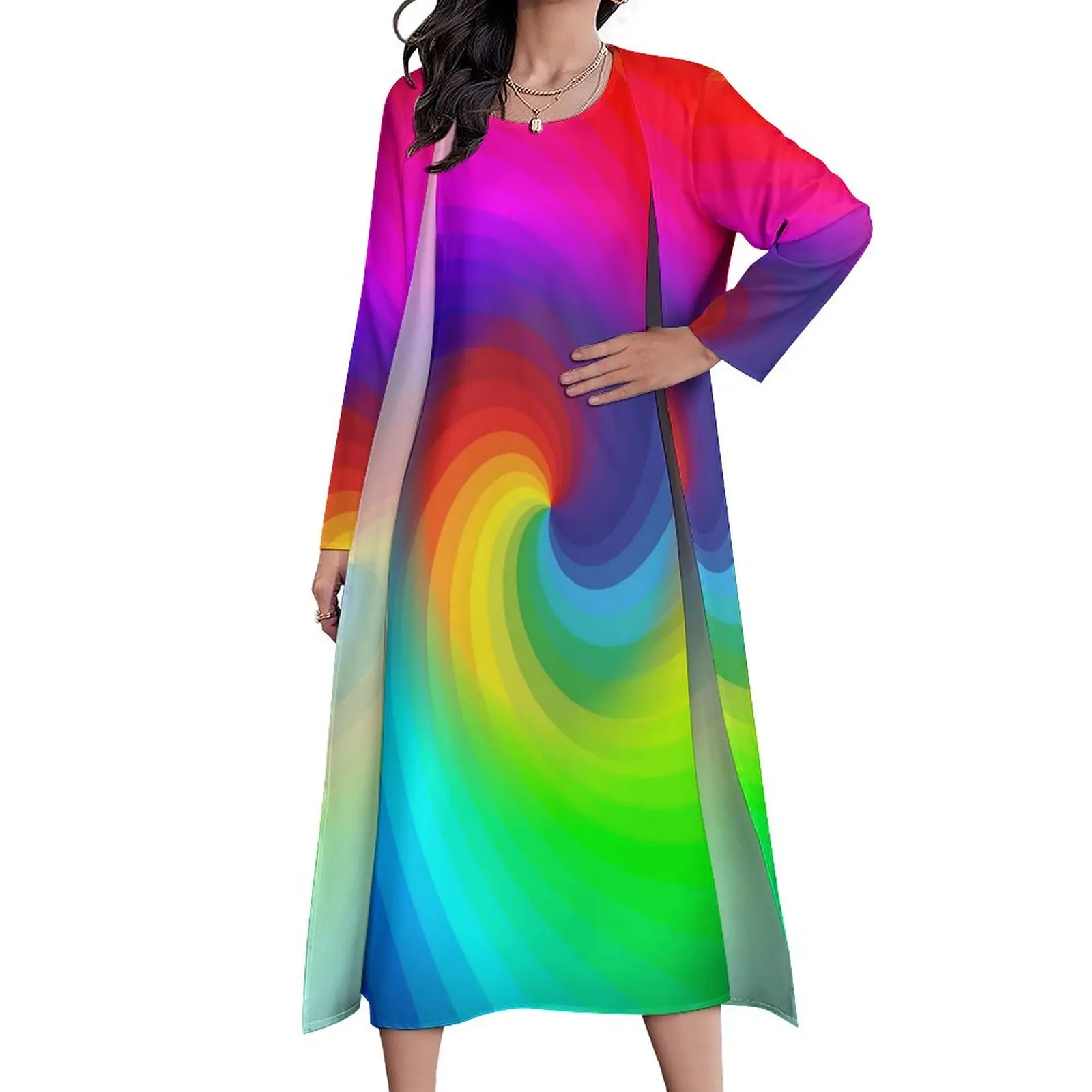 

Rainbow Swirl Art Dress Summer Colorful Tie Dye Korean Fashion Boho Beach Long Dresses Female Design Elegant Maxi Dress 4XL 5XL