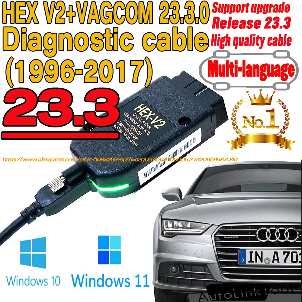 

Newest V23.3 for VAG COM Scanner HEX V2 USB Interface Unlimited VINs ATMEGA162 For Multilingual Autocom VAGCOM Diagnostic Cable