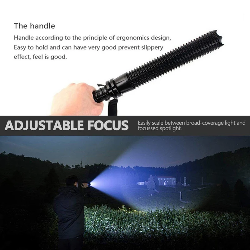 

Baseball Bat LED Flashlight CREE L2 Super Bright Zoomable waterproof outdoor lamp alu. alloy Torch for Emergency Self Defens