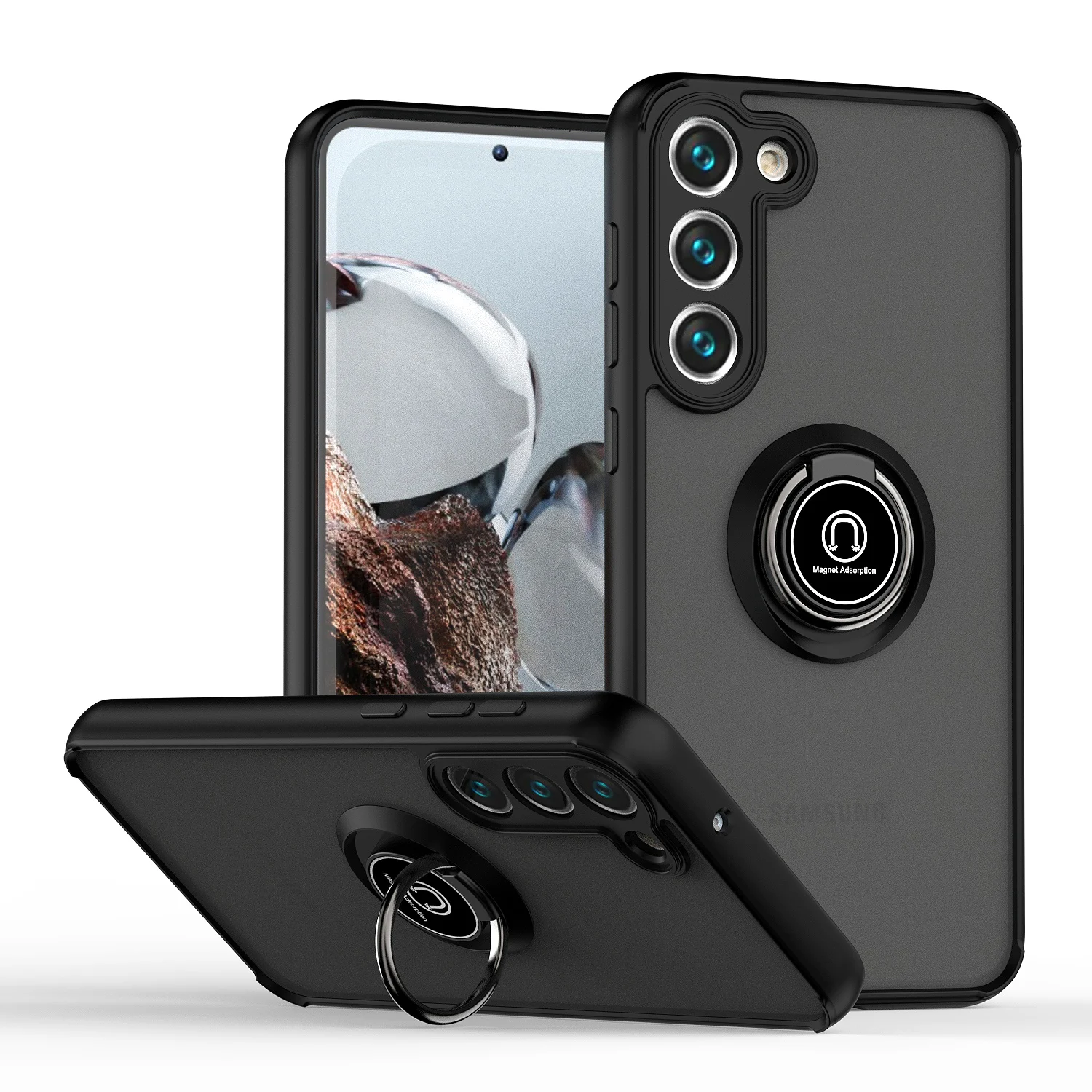 

For Samsung Galaxy S23 Ultra Case Shockproof Matte Phone Cases For Galaxy S 23 S23 Plus Magnetic Stand Holder Ring Cover