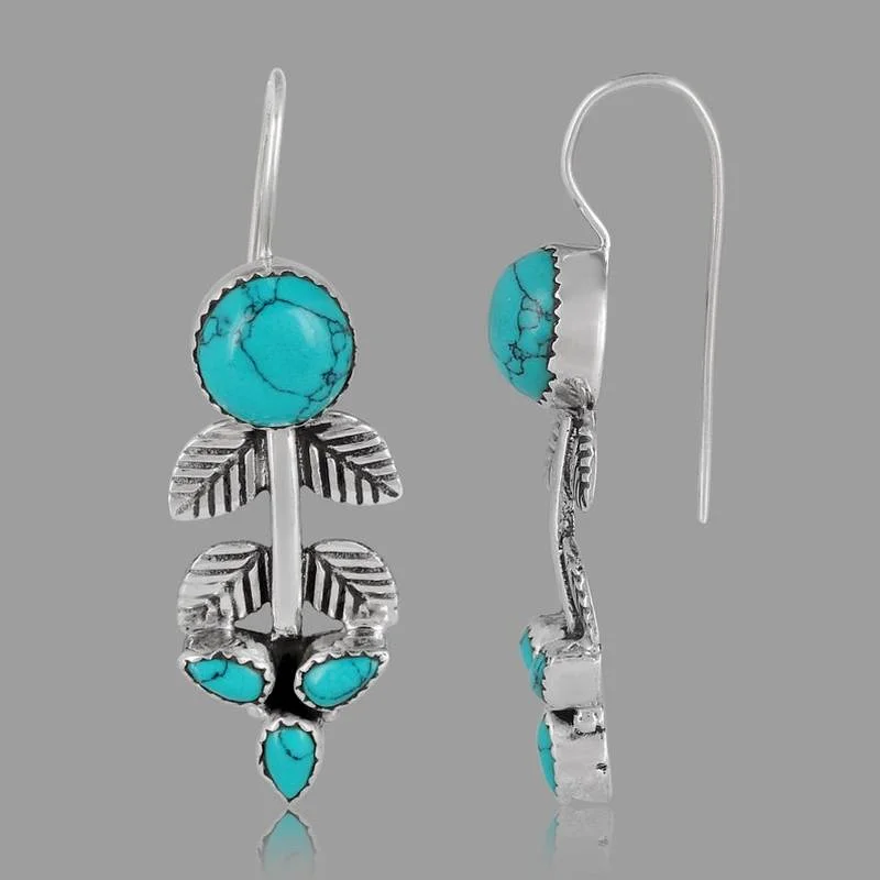 

Vintage Round Boho Earrings Ethnic Metal Silver Color Carved Leaves Hook Dangle Earrings for Women Jewelry