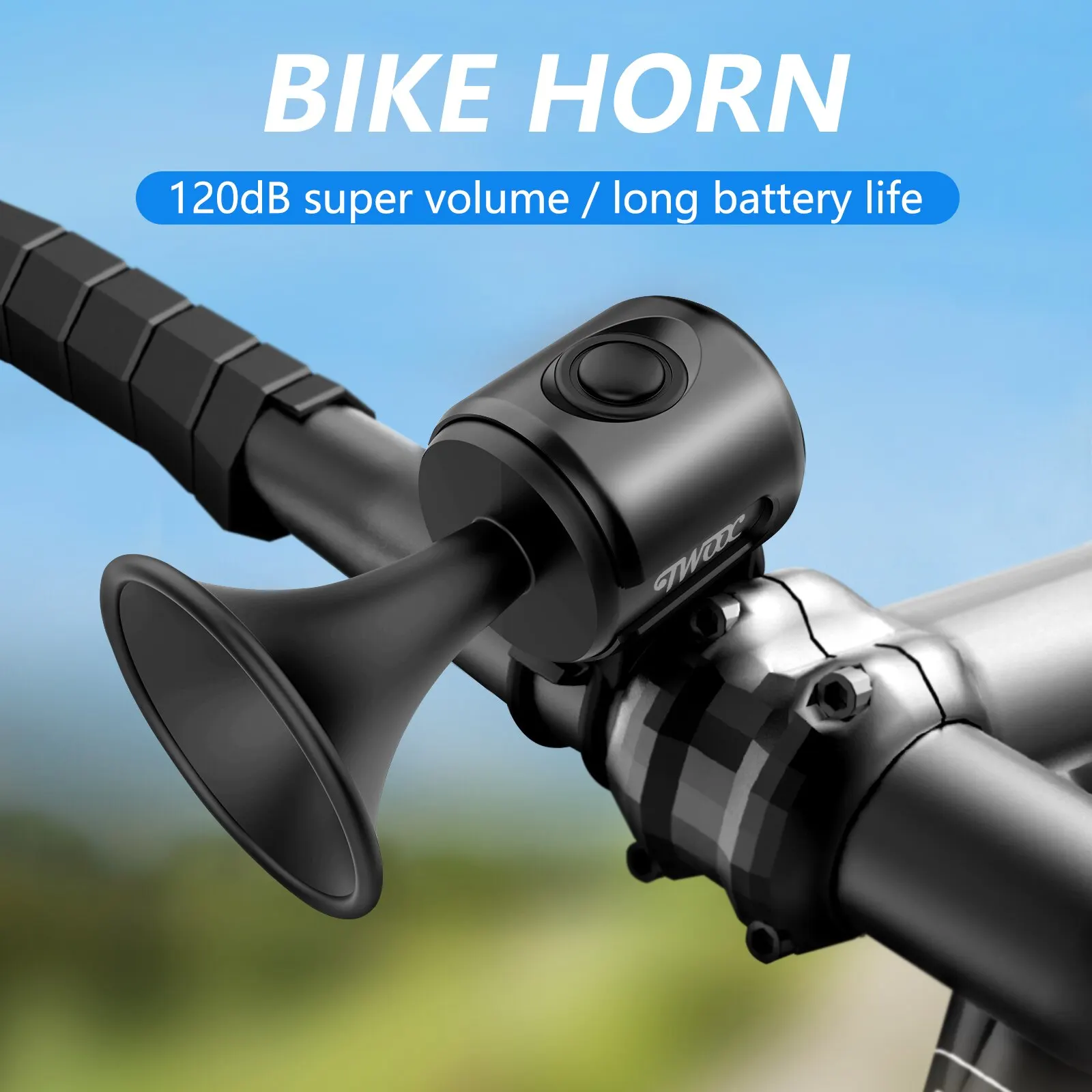 

TWOOC Bicycle Electronic Horn Loud Warning Sound CR2032 Battery 120dB IPX4 Waterproof Suitable for Road and Mountain Bike