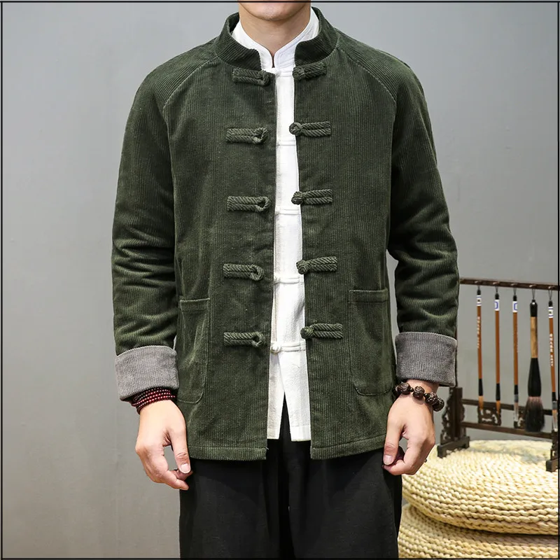 

Mens Chinese Style Vintage Corduroy Jacket Men Clothing 2022 Winter Autumn Harajuku Button Coat Plus Size Loose Tops